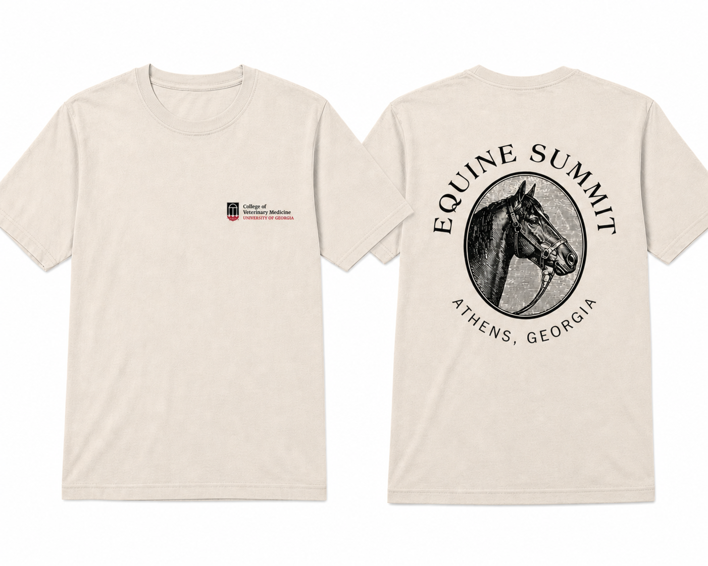 A t-shirt with College of Veterinary Medicine on the front and Equine Summit on the back